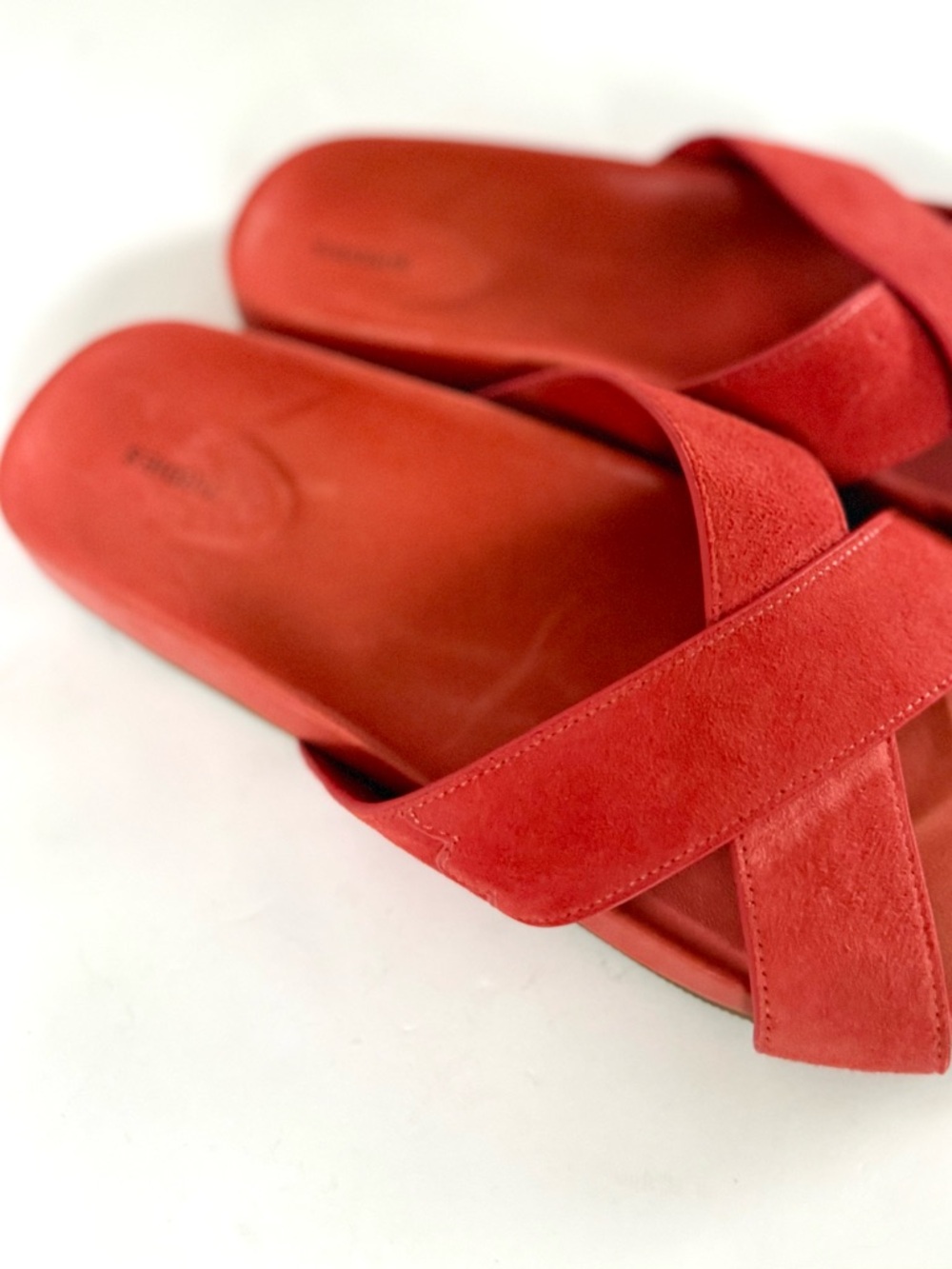 Birdies The Robin Sandals Persimmon Criss Cross Slides Suede Size 8.5 - Picture 6 of 7